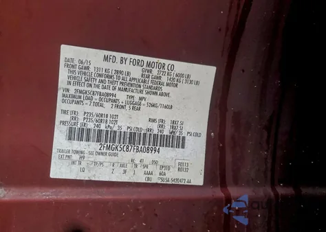 2015 Ford Flex Sel из США, поврежденный, VIN 2FMGK5C87FBA08994